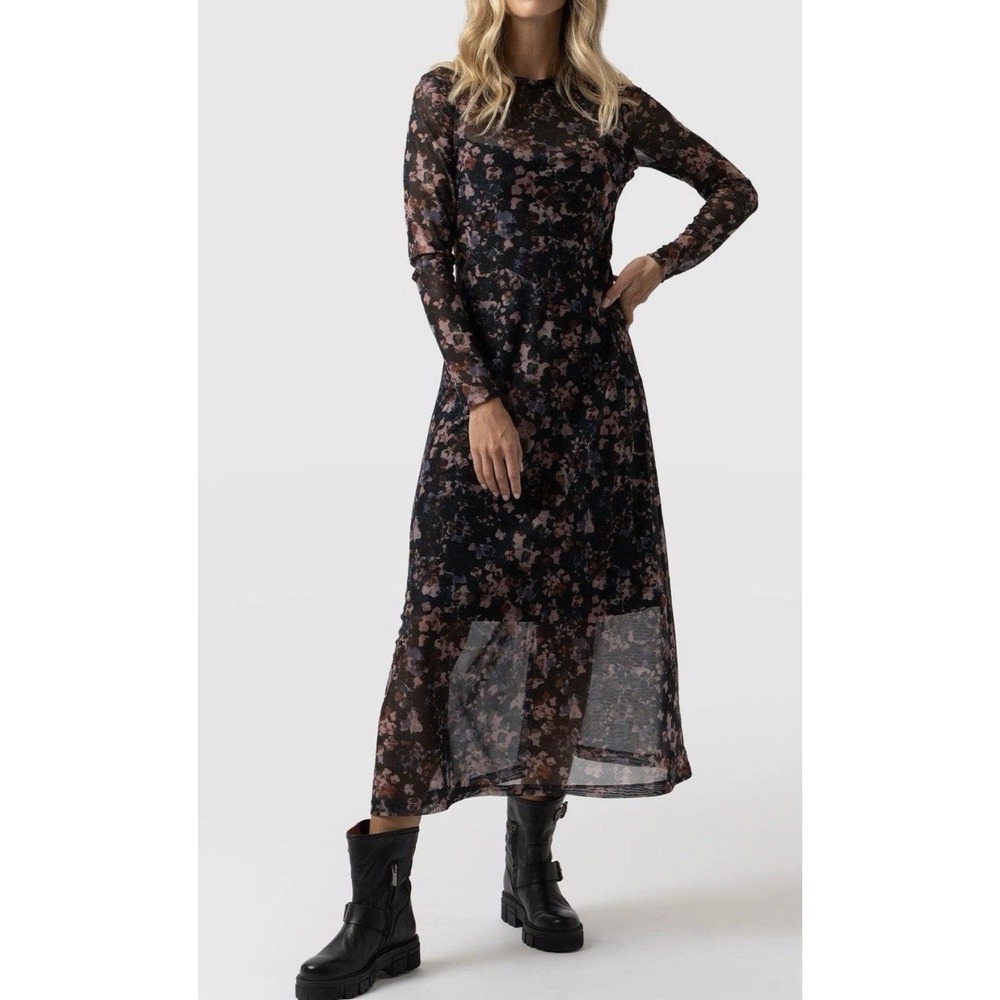 NWT Saint + Sofia Runway Mesh Overlay Dress Floral